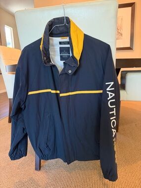 Nautica Navy Windbreaker Jacket with Yellow Trim